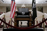 <p>The POW/MIA Chair of Honor is displayed in the Capitol Visitors Center as Sen. John McCain, R-Ariz., lies in state in the Rotunda of the U.S. Capitol, Friday, Aug. 31, 2018, in Washington. (Photo: Andrew Harnik/AP) </p>