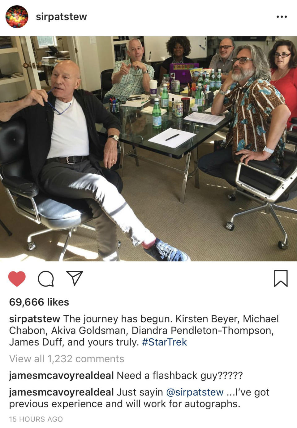 Sir Patrick Stewart posts first picture with Star Trek writers