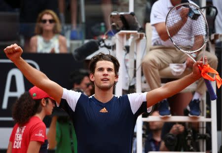 Tennis - ATP - Rome Open - Dominic Thiem of Austria v Rafael Nadal of Spain - Rome, Italy - 19/5/17 - Thiem celebrates after winning the match. REUTERS/Alessandro Bianchi