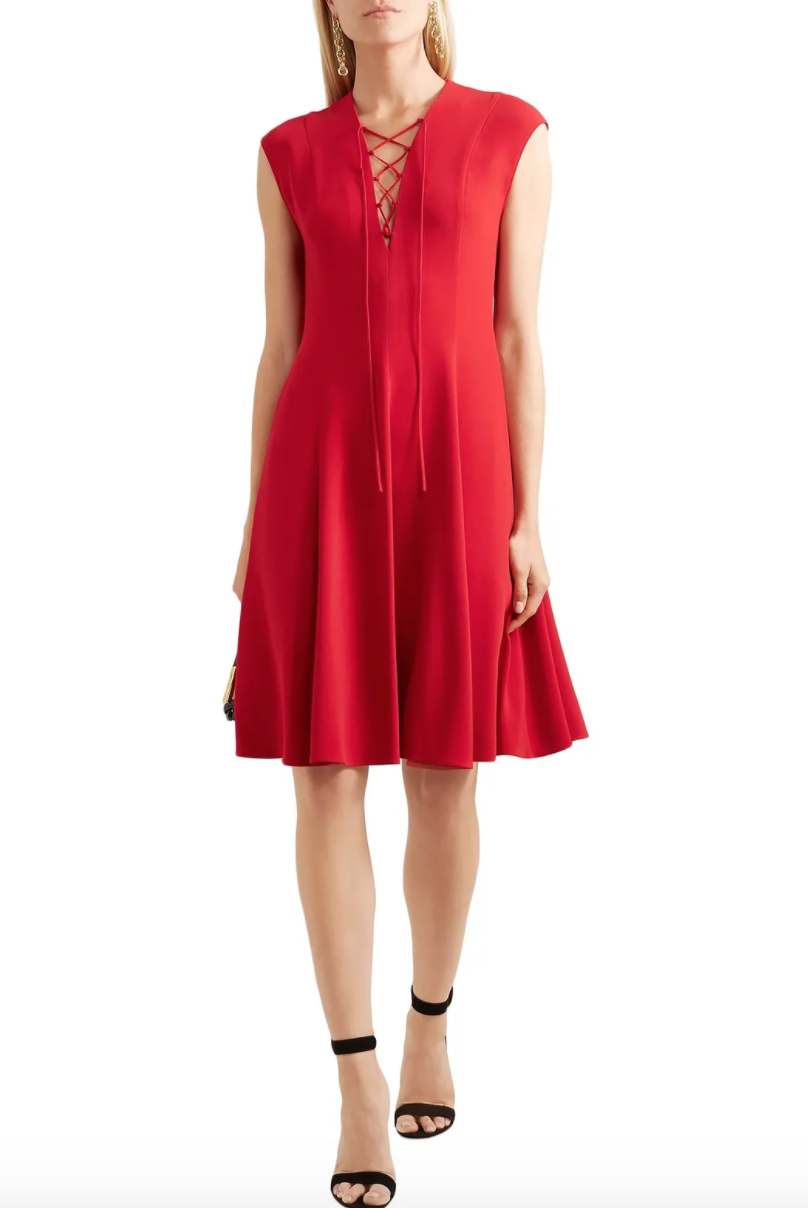 Paula lace-up pleated stretch-crepe dress