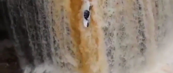 Kayaker plunges 50ft down waterfall (video)