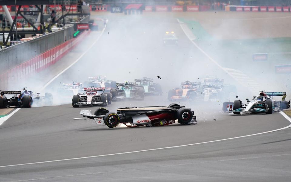 Guanyu Zhou’s crash at the British Grand Prix (PA)