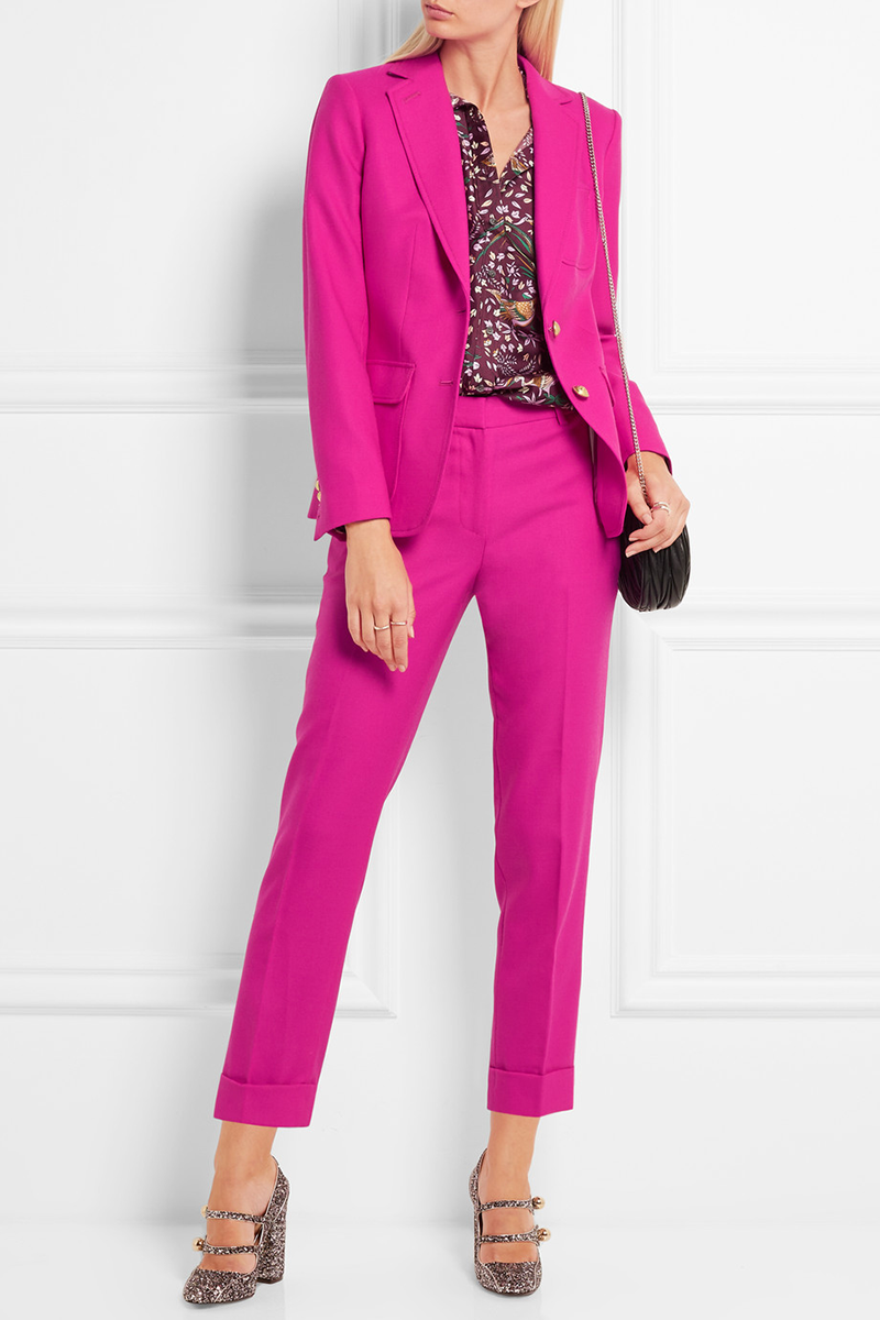 <p>Who needs red? A pantsuit can be pretty powerful in hot pink.</p> <p><strong>Shop the look:</strong> J.Crew blazer, $248; <a rel="nofollow noopener" href="http://bit.ly/2eCdU8B" target="_blank" data-ylk="slk:net-a-porter.com;elm:context_link;itc:0;sec:content-canvas" class="link ">net-a-porter.com</a>. J.Crew pants, $168; <a rel="nofollow noopener" href="http://bit.ly/2eCexPe" target="_blank" data-ylk="slk:net-a-porter.com;elm:context_link;itc:0;sec:content-canvas" class="link ">net-a-porter.com</a>.</p>