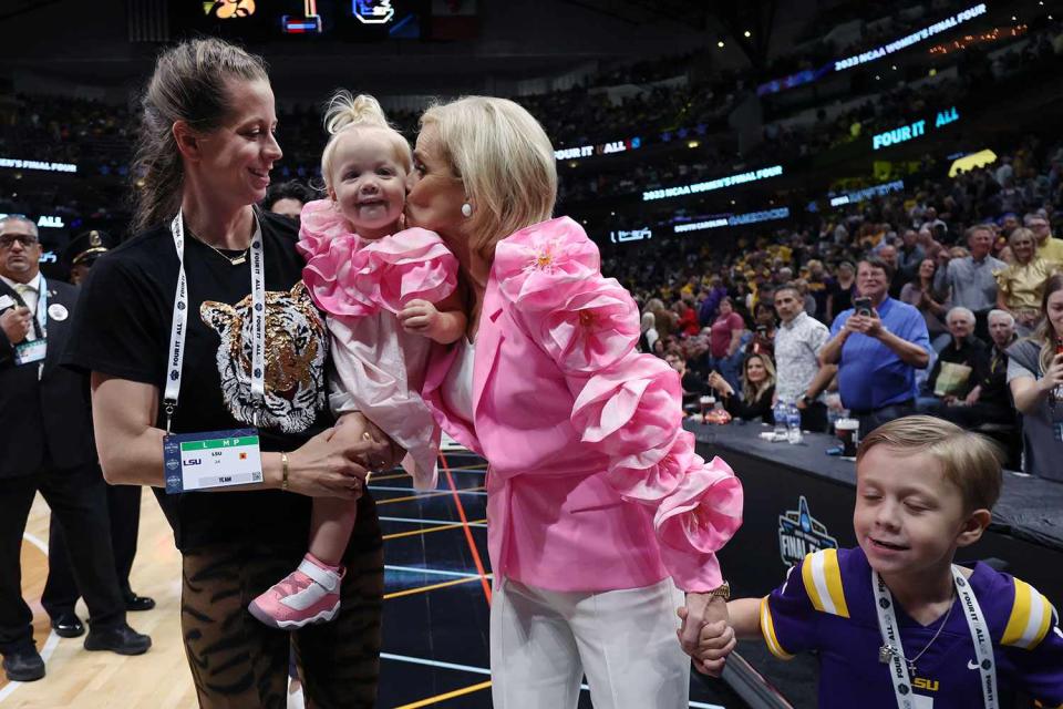 Justin Tafoya/NCAA Photos via Getty Kim Mulkey, daughter Makenzie, grandchildren Sage and Kannon