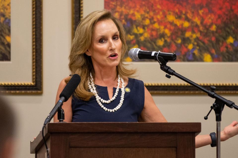 Rep. Allison Tant speaks during the Apalachee CenterÕs Community Hero Awards Presentation on Monday, July 31, 2023.