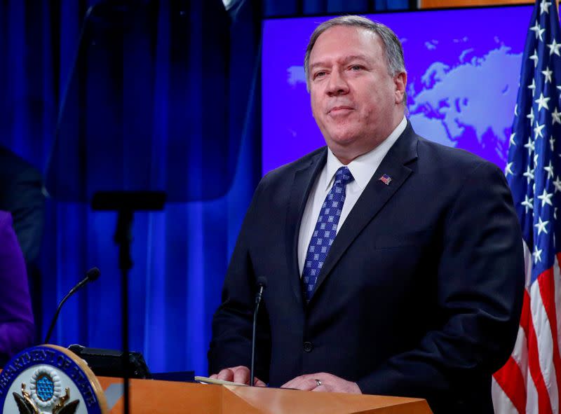 U.S. Secretary of State Pompeo addresses news briefing at the State Department in Washington