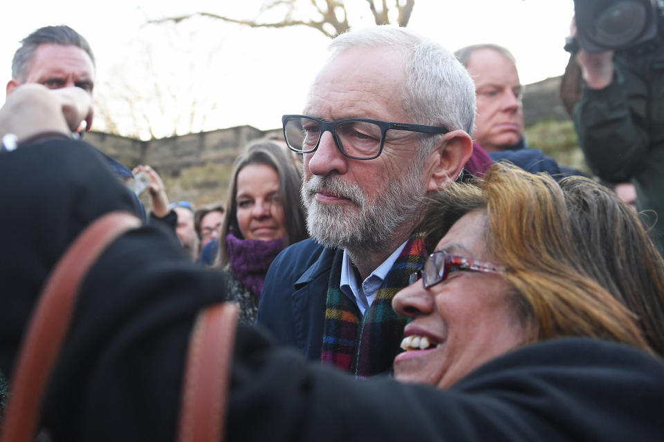 Labour leader Jeremy Corbyn has his photo taken with a supporter in Nottingham, while on the General Election campaign trail.