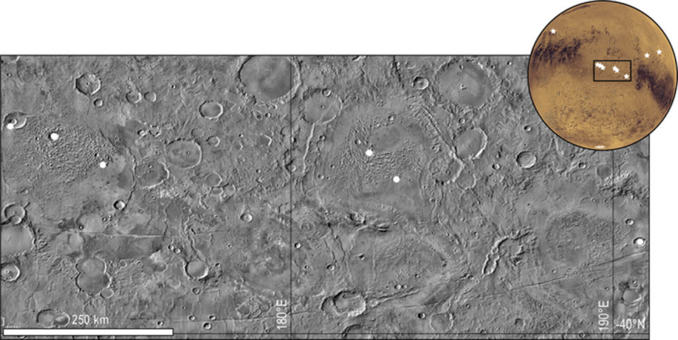 Scientists identified nine locations on Mars with higher concentrations of silicon than expected, hinting at a more complex past for the planet’s crust than once though (Valerie Payré, University of Iowa)