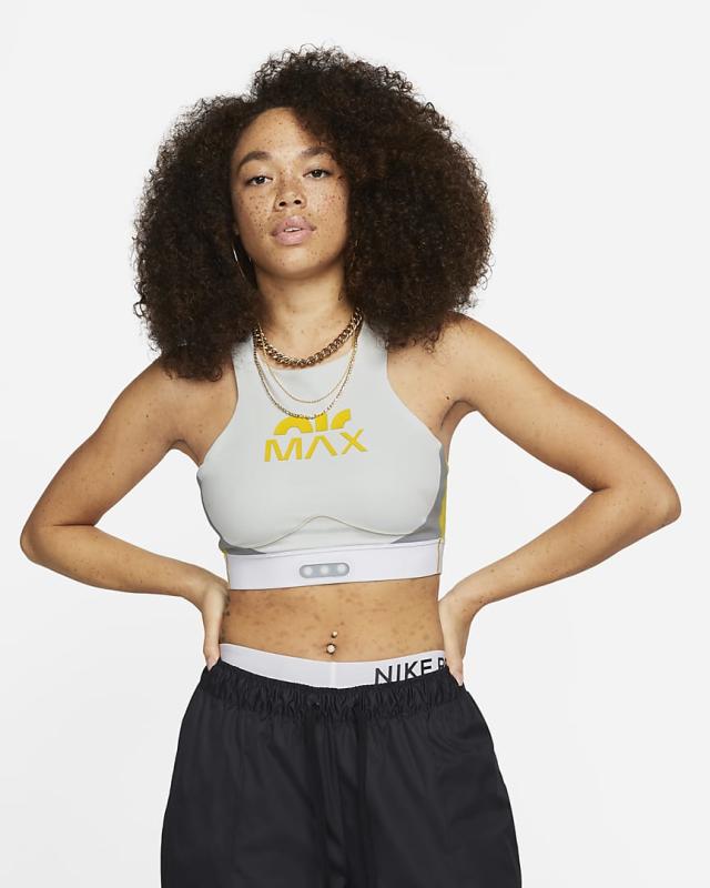 Nike Training Air Mock zip neck cropped medium support sports bra top in  white