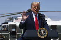 President Donald Trump speaks during an event at Burke Lakefront Airport in Cleveland, Ohio, Thursday, Aug. 6, 2020. (AP Photo/Susan Walsh)