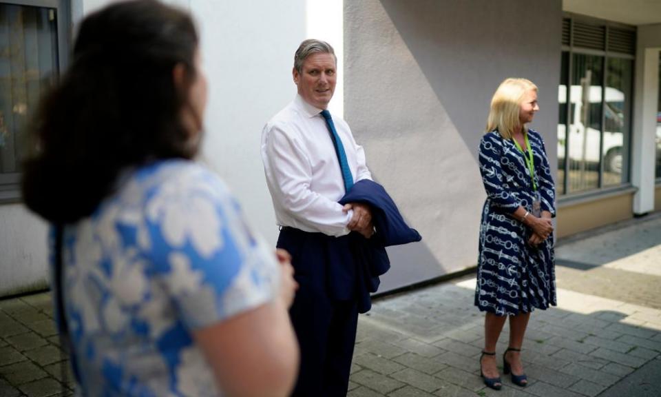 Keir Starmer talks with teachers and parents in Wakefield ahead of A-level results day.