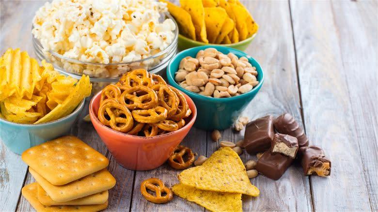 Pantry snacks in bowls 