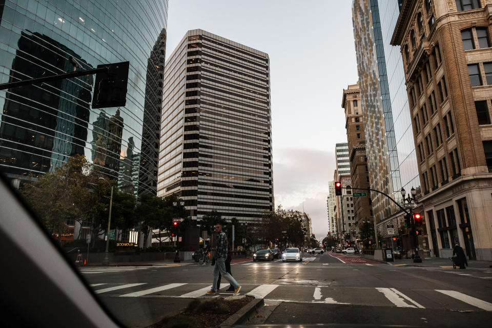 The intersection of Broadway and 11th Street in downtown Oakland.