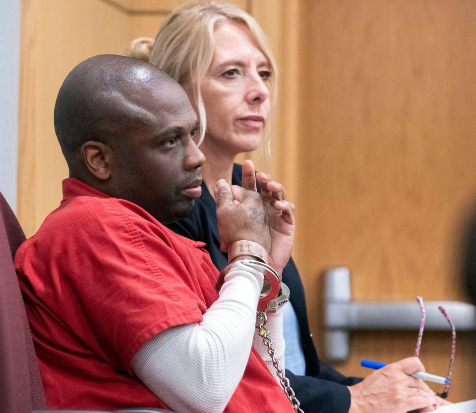 David Dale and his attorney Regina Fillingim appear before Circuit Judge John Simon for sentencing after taking a plea deal on manslaughter charges during a hearing on Thursday, May 11, 2023. Judge Simon sentenced Dale to 12 years in prison for the 2023 killing of Marcus Virgin.  