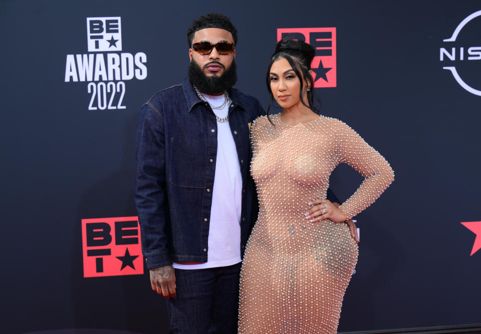 Clarence White and Queen Naija attend the 2022 BET Awards at Microsoft Theater on June 26, 2022 in Los Angeles.