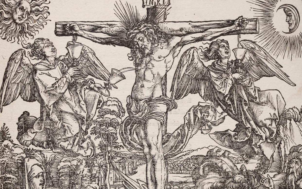 Angels collect blood Christ's blood in Dürer's The Great Passion: Crucifixion - Mark Dalton