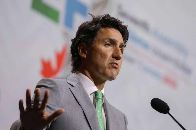 FILE PHOTO: Canada's Prime Minister Trudeau speaks at the close of the Seventh Assembly of the Global Environment Facility (GEF) in Vancouver