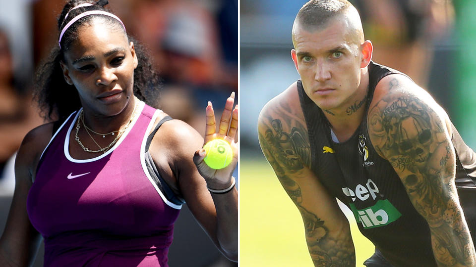 Serena Williams and Dustin Martin, pictured here in Auckland and Melbourne respectively.