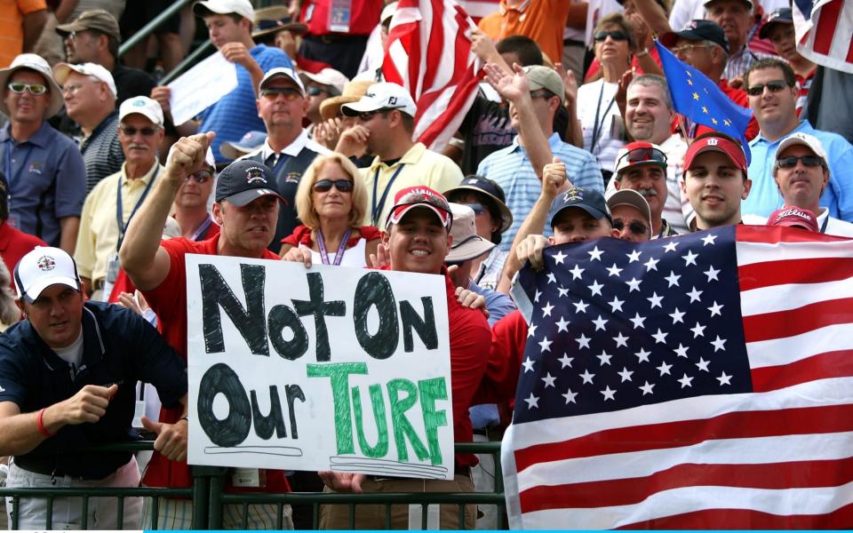 USA teams supporter wait on the first tee during the singles matches on the final day of the 2008 Ryder Cup at Valhalla Golf Club on September 21, 2008 in Louisville, Kentucky. - David Cannon/Getty Images