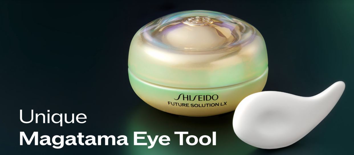 The unique Magatama Eye Tool is made of high quality porcelain and may be used for massaging the eye area. PHOTO: Shiseido