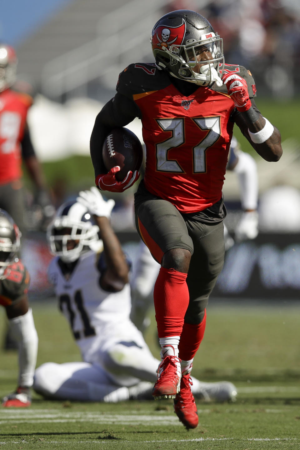 Tampa Bay Buccaneers wide receiver Mike Evans plays against the Los Angeles Rams during the first of an NFL football game Sunday, Sept. 29, 2019, in Los Angeles. (AP Photo/Marcio Jose Sanchez)