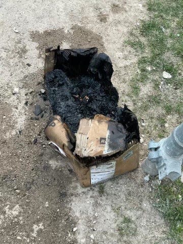 A lithium-ion battery in a box, which was not plugged in, caught fire inside a home around 6 a.m. on Tuesday, May 16, 2023 on Mackinac Island, Fire Chief Jason St. Onge said.  A smoke detector alerted the family in time to remove the item from the house before the fire spread.