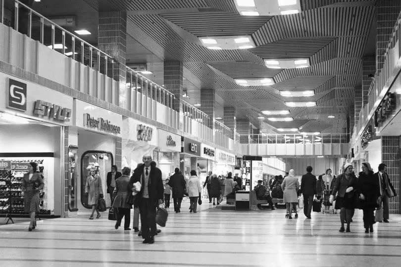 Interior of Broadmarsh in around 1975, showing Stylo and Peter Robinson