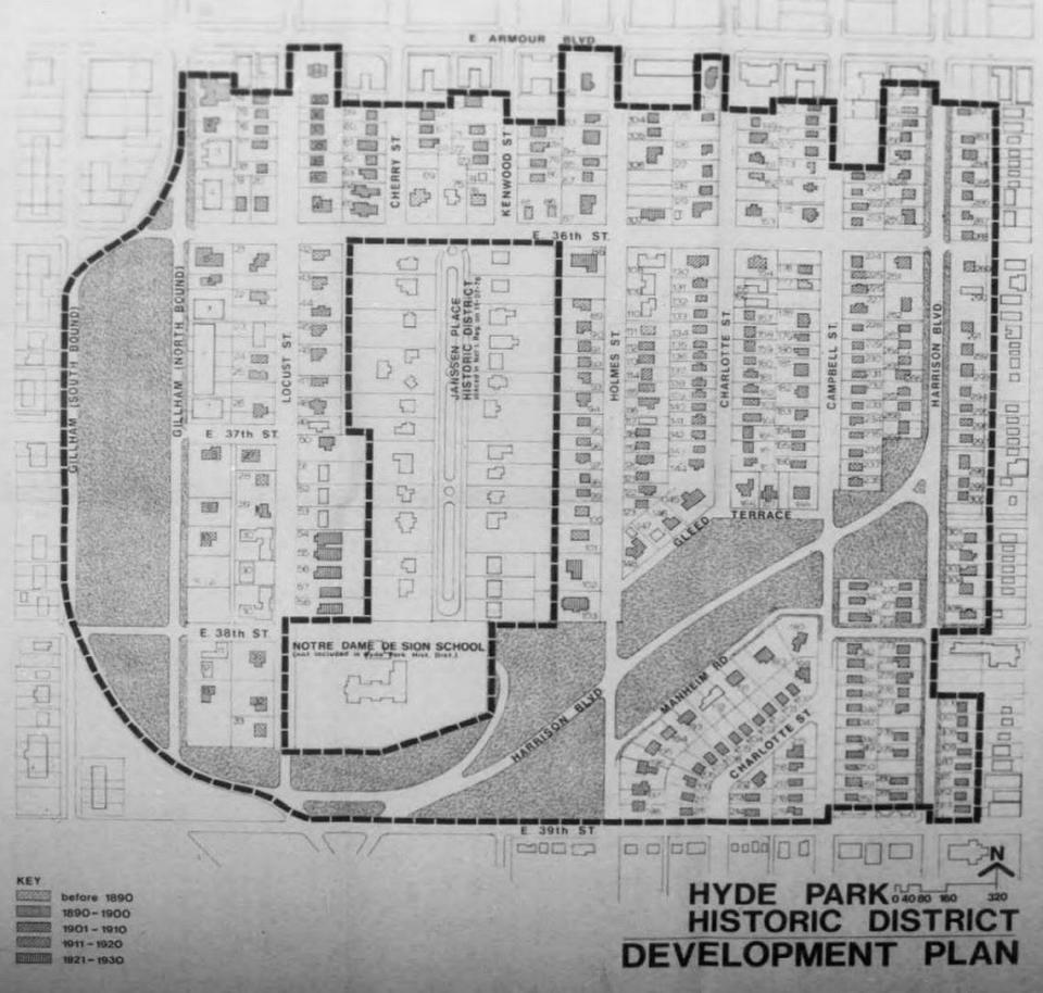 Hyde Park Historic District Development Plan. From Hyde Park National Register of Historic Places nomination form.