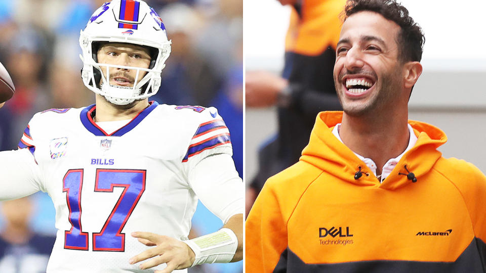 Josh Allen and Daniel Ricciardo, pictured here in the NFL and F1.