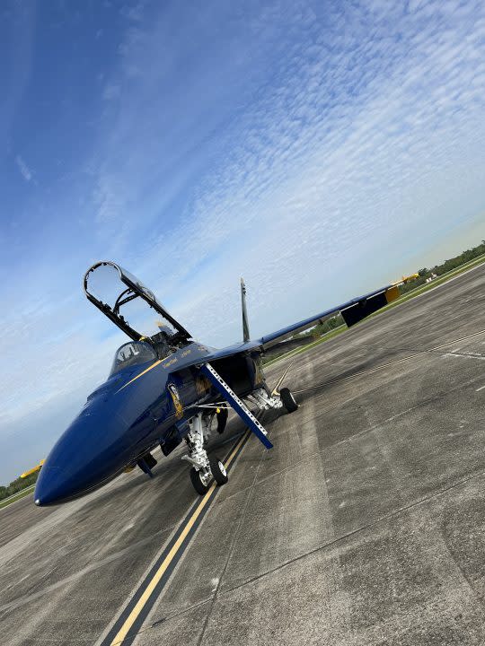 The Blue Angels fly F/A-18 Hornets