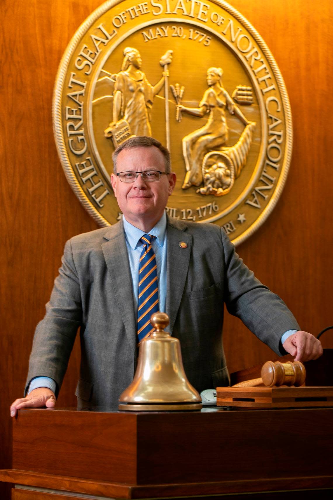 House Speaker Tim Moore photographed in the dais of the House Chamber at the North Carolina General Assembly on Wednesday, September 21, 2022 in Raleigh, N.C.