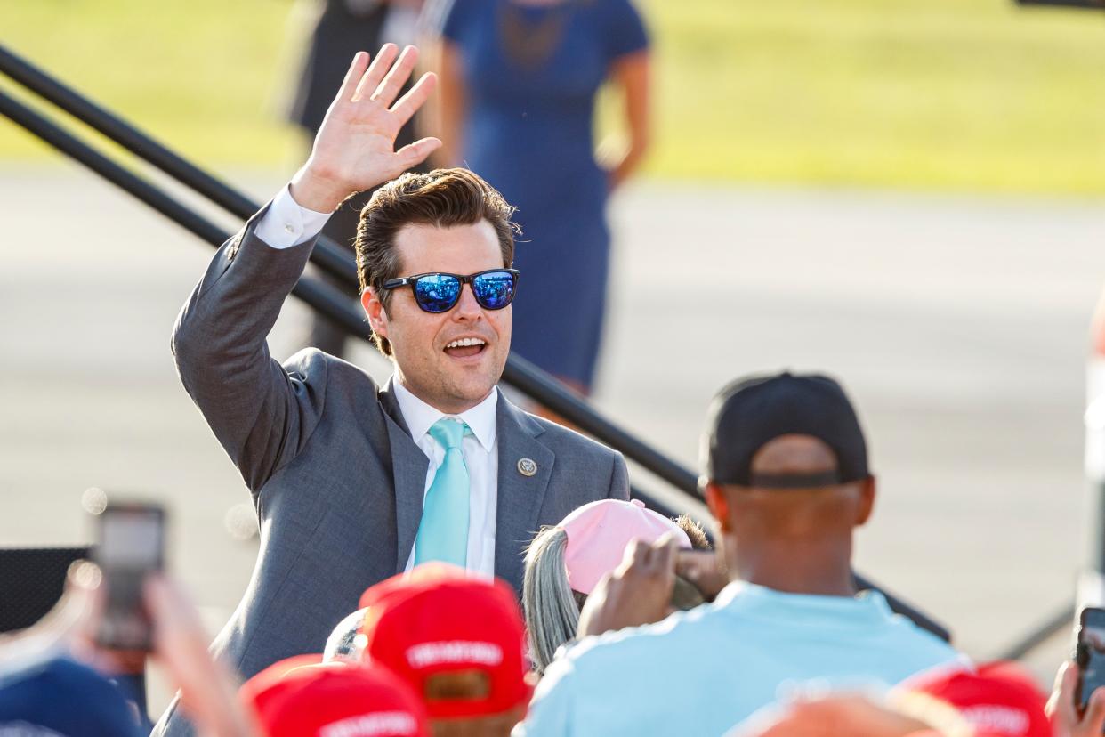 Matt Gaetz at a Trump campaign rally in Florida (EPA)