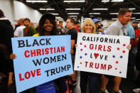 <p>Supporters line up to enter a convention center where Republican presidential candidate Donald Trump was holding a campaign rally in Anaheim, Calif., May 25, 2016. (REUTERS/Mike Blake) </p>