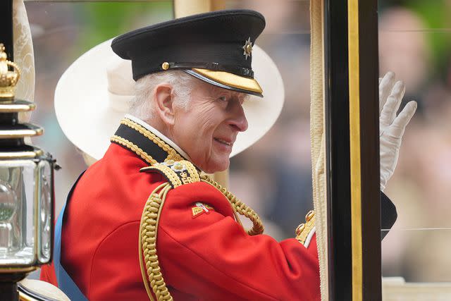 <p>James Manning/PA Images via Getty</p> King Charles travels to the Trooping the Colour ceremony at Horse Guards Parade on June 15, 2024.