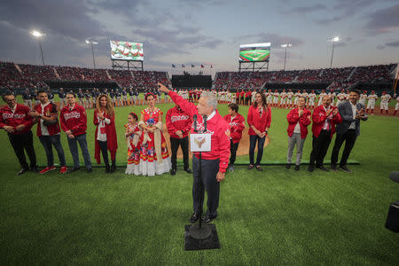 Mexico's President Andres Manuel Lopez Obrador during the opening celebrations of the Alfredo Harp Helu Stadium in Mexico City, Mexico March 23, 2019. Press Office Andres Manuel Lopez Obrador/Handout via REUTERS