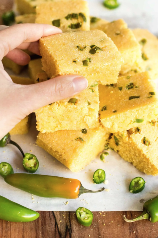 <p>Dish by Dish</p><p>This gluten-free jalapeño cornbread is studded with chopped jalapeños for the extra kick of heat. The perfect snack, appetizer or side dish that is dairy-free too!</p><p><strong>Get the recipe: <a href="https://www.dishbydish.net/gluten-free-jalapeno-cornbread-dairy-free/" rel="nofollow noopener" target="_blank" data-ylk="slk:Jalapeño Cornbread;elm:context_link;itc:0;sec:content-canvas" class="link rapid-noclick-resp">Jalapeño Cornbread</a></strong></p>