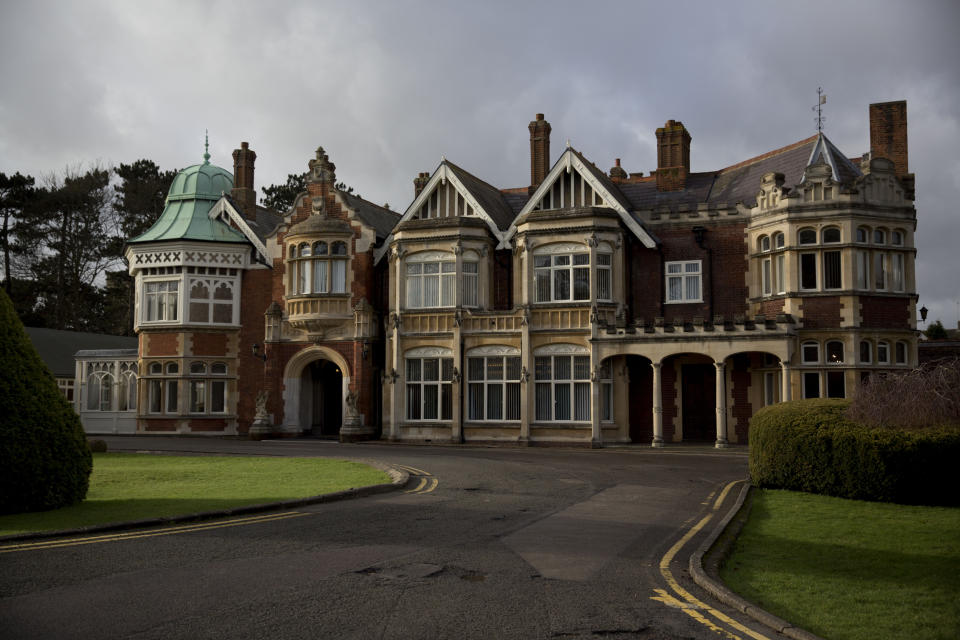 FILE - An exterior view shows the mansion house at Bletchley Park museum where the movie "The Imitation Game" is set and where some scenes were filmed in the town of Bletchley in Buckinghamshire, England, Thursday, Jan. 15, 2015. British Prime Minister Rishi Sunak will host a two-day summit focused on frontier AI. It's reportedly expected to be draw a group of about 100 officials from 28 countries, including U.S. Vice President Kamala Harris and executives from key U.S. artificial intelligence companies including OpenAI, Google's DeepMind and Anthropic. (AP Photo/Matt Dunham, File)