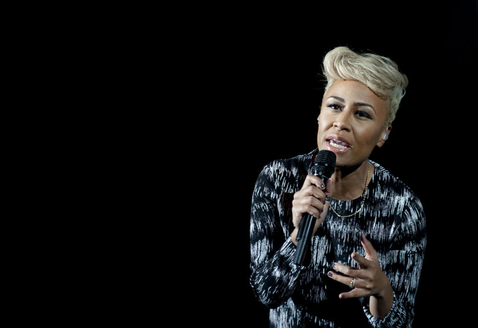 LONDON, UNITED KINGDOM - DECEMBER 19: Emeli Sande performs at Crisis Presents at Hammersmith Apollo on December 19, 2012 in London, England. (Photo by Nick Pickles/WireImage)
