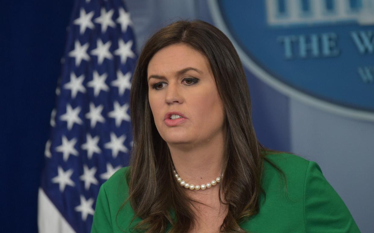 The owner of Red Hen said she asked Donald Trump's spokeswoman, Sarah Sanders (pictured), to leave out of a duty to uphold honesty and compassion - AFP