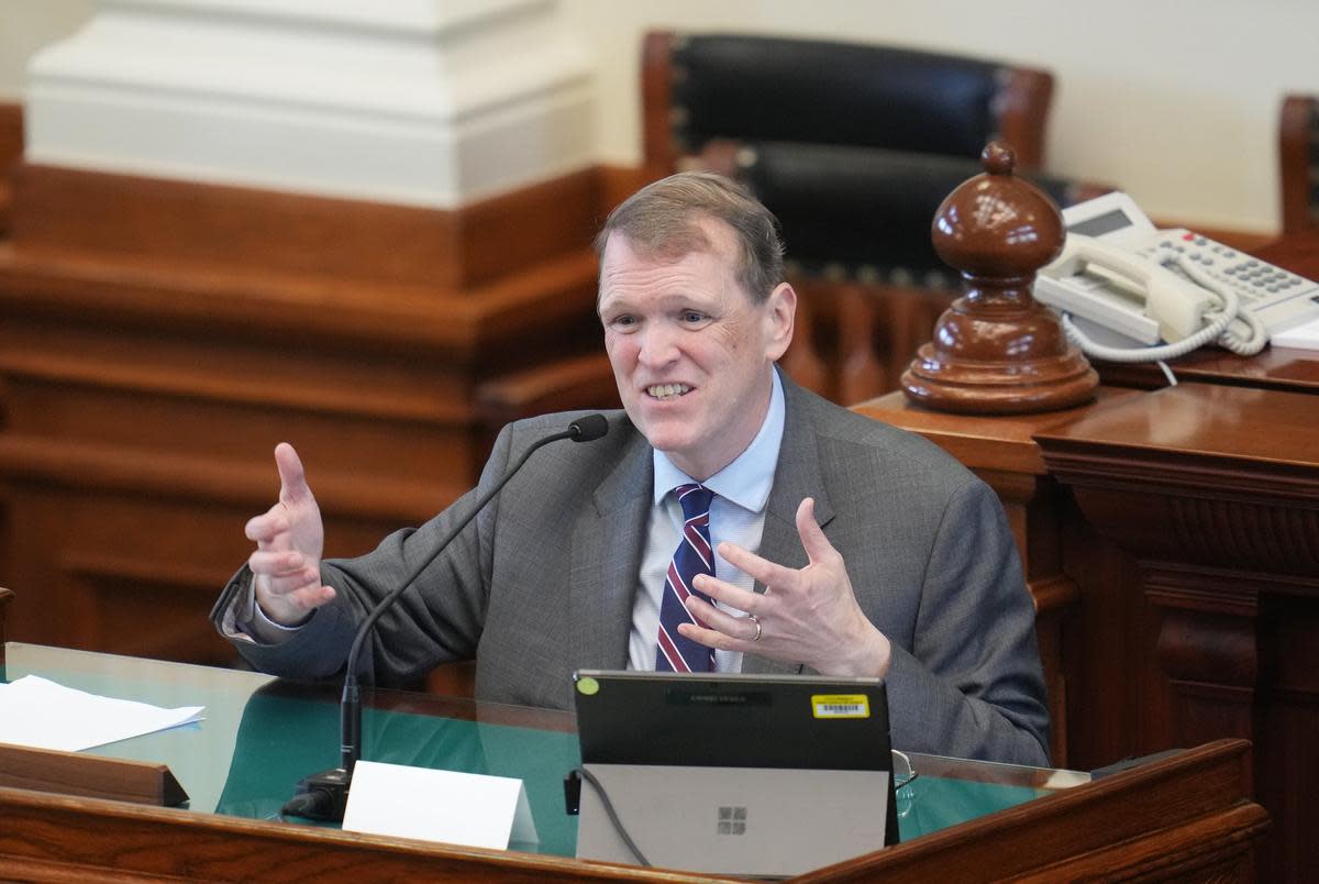 Whistleblower Jeff Mateer give impassioned testimony about his former boss Ken Paxton in the morning session of  Attorney General Ken Paxton's impeachment trial in the Texas Senate on September 6, 2023.  (Bob Daemmrich/Pool for the Texas Tribune)