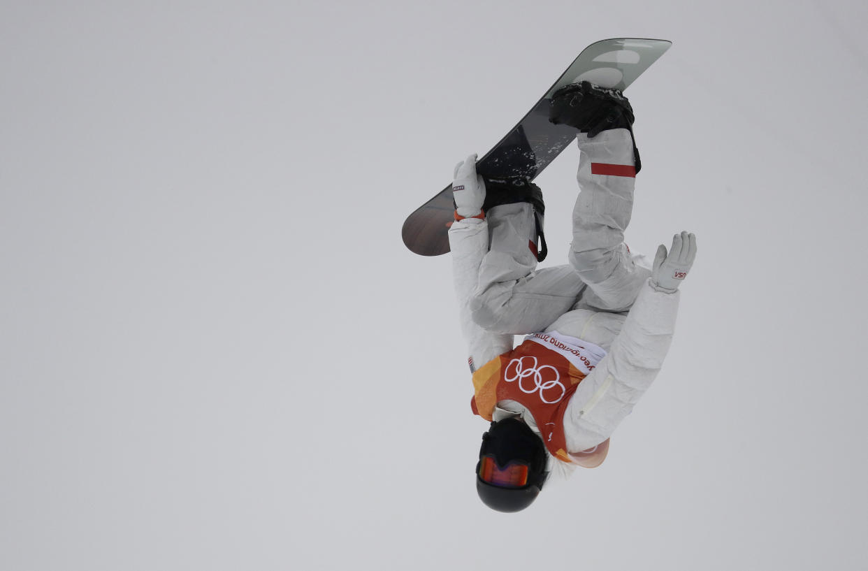 Shaun White jumps during the men’s halfpipe finals at the 2018 Winter Olympics. (AP Photo)