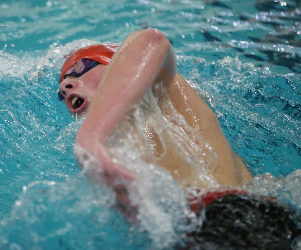 Red Hook's Owen Daniels competes in the 500m freestyle during Monday's meet in Beacon on January 10, 2022. 