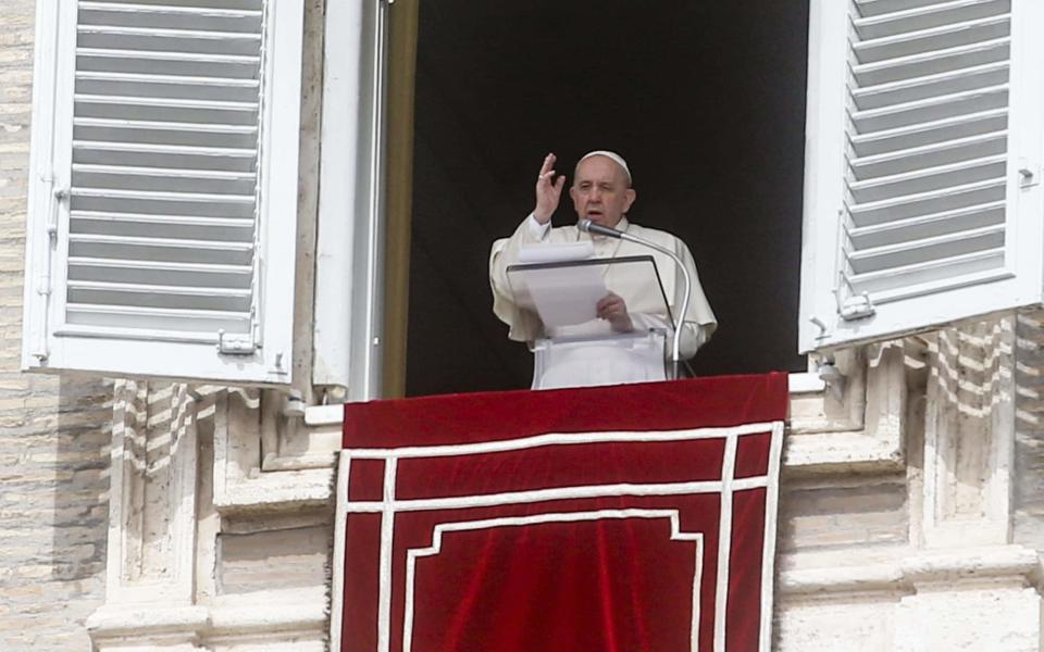 Pope Francis celebrates Sunday Angelus Prayer from the window of his office overlooking St. Peter's Square at the Vatican, 27 March 2022. - Fabio Frustaci/Shutterstock