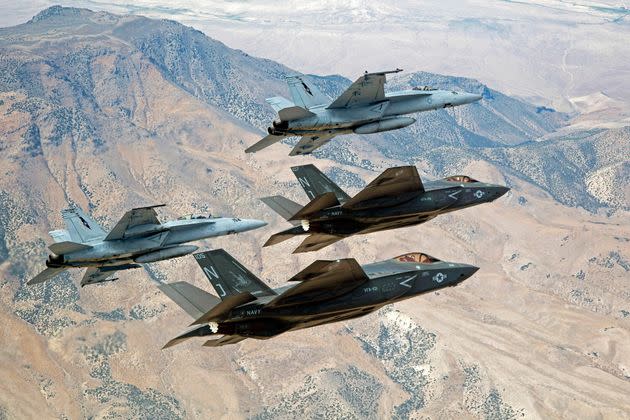 In this Sept. 3, 2015, photo fighter jets fly over Naval Air Station Fallon's training complex near Fallon, Nevada. The Navy has proposed tripling the size of the training and bombing complex to approximately 900,000 acres, but that effort is currently on hold. (Photo: via Associated Press)