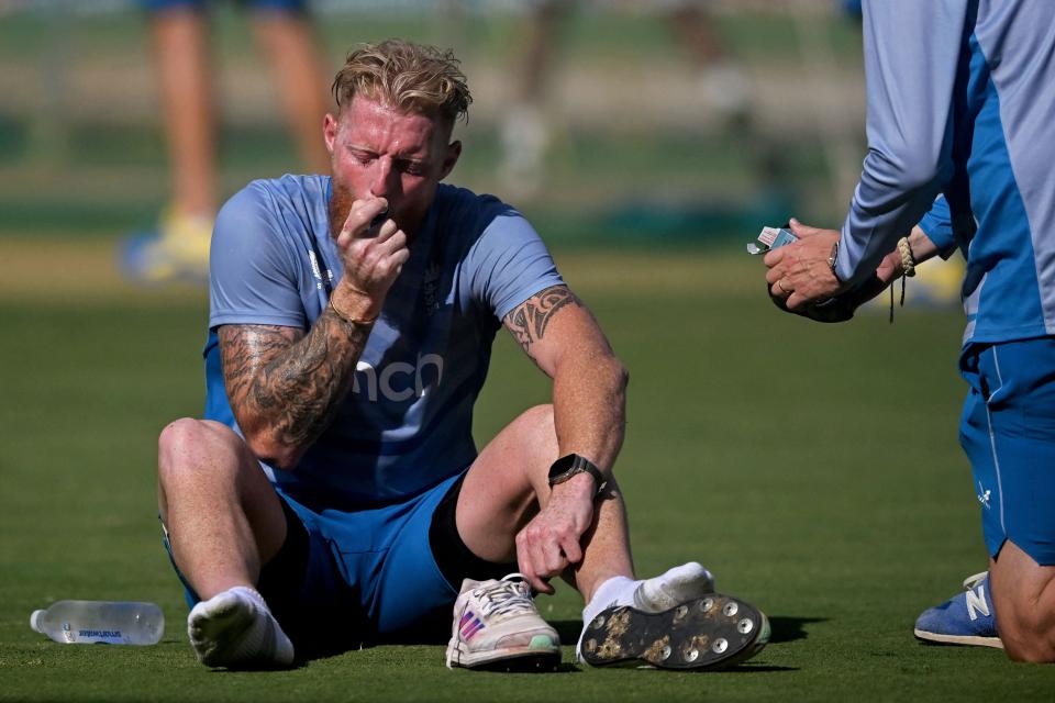 Ben Stokes uses an inhaler ahead of the must-win game (AFP via Getty Images)