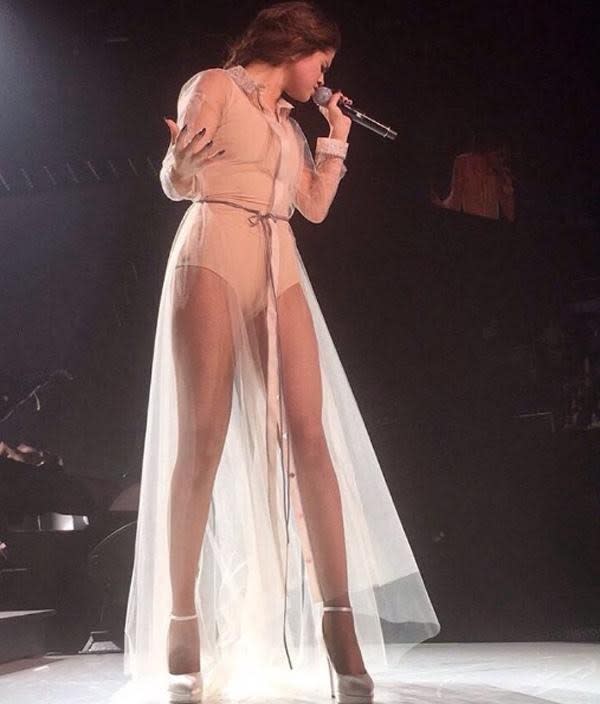 The singer switched from a nude look into a sheer one