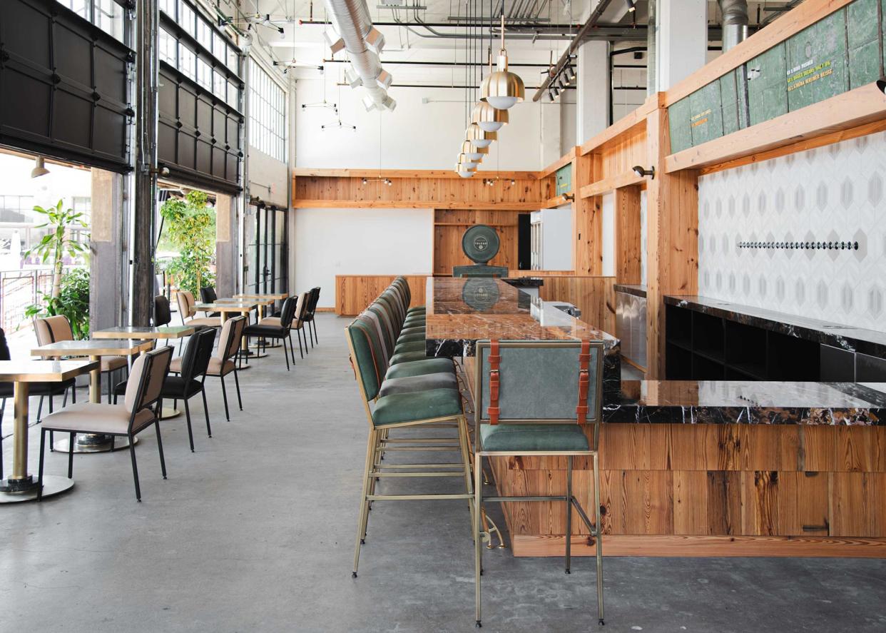This photo dated July 27, 2023 shows the interior of Creature Comforts in downtown Los Angeles, California. The brewery and taproom is the craft beer company's first outside of Athens, Ga.