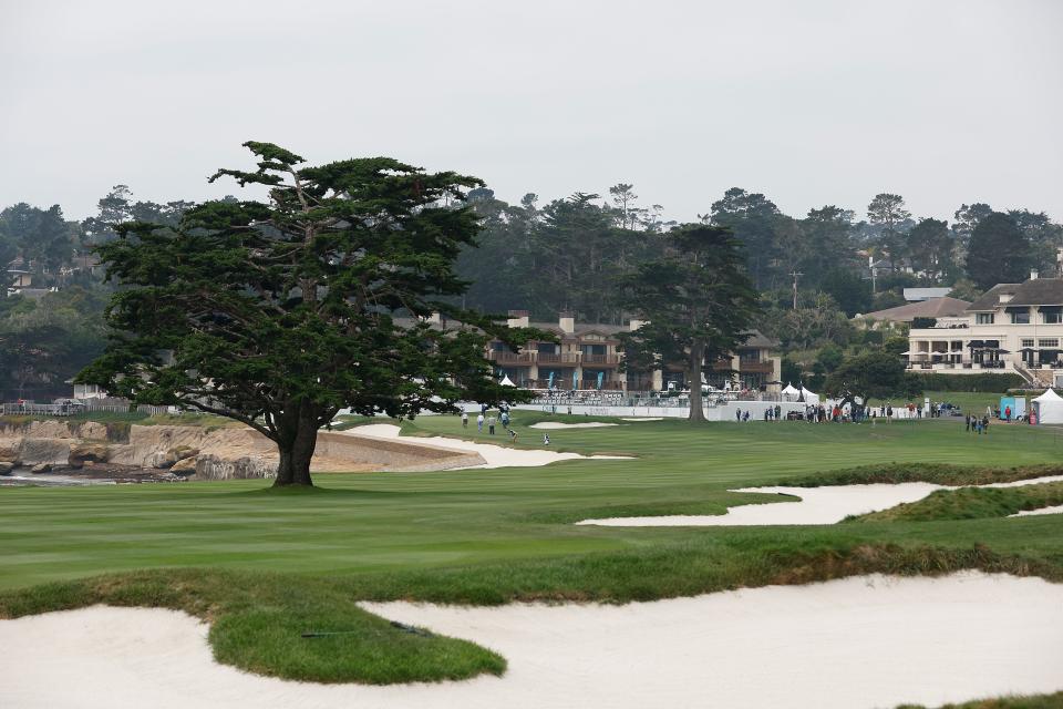 A general view looking up the fairway on the 18th hole during the third round of the PURE Insurance Championship at Pebble Beach Golf Links on Sept. 24, 2023, in Pebble Beach, California.