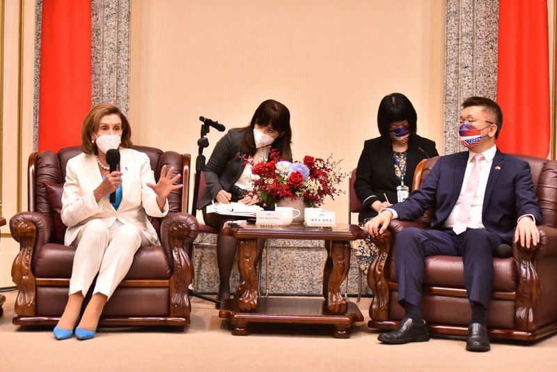 FILE PHOTO: U.S. House Speaker Nancy Pelosi attends a meeting with Legislative Yuan Vice President Tsai Chi-chang