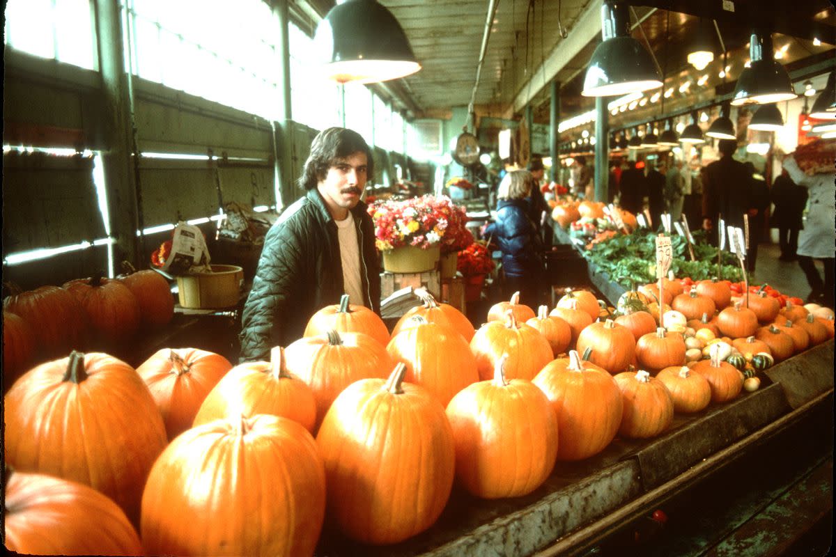 Pumpkin vendor at Pike Place Market, 1978